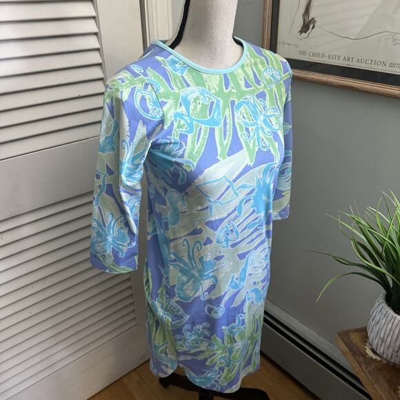 ANA CLARE Dress Womens XS Blue Green Mini Sheath Jersey Stretch Preppy Party - Picture 3 of 9